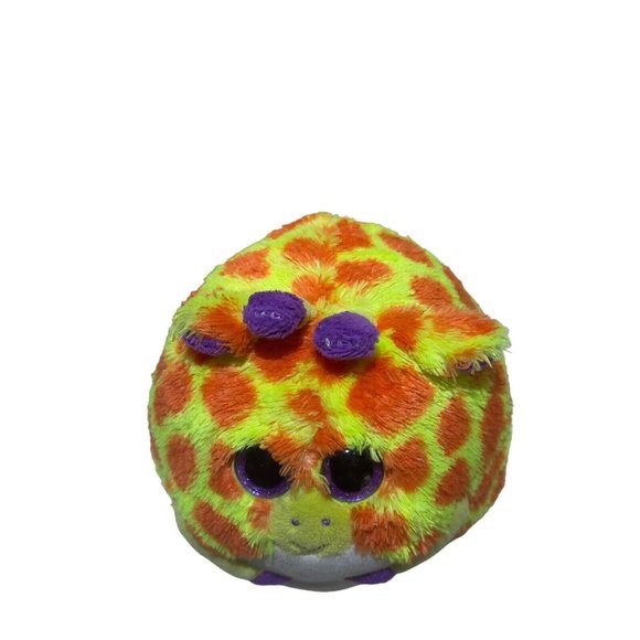 TY 2014 Beanie Ballz 5” TOBY Plush Big Sparkle Purple Eyes Giraffe Ball Toy - Picture 3 of 11
